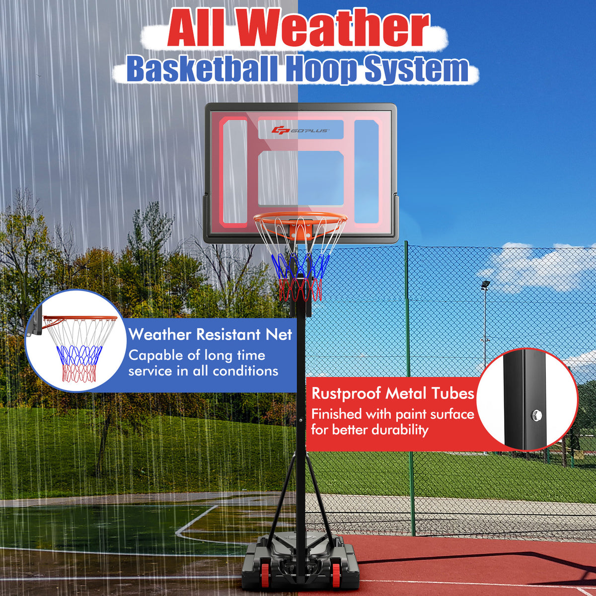 Adjustable Indoor Outdoor Basketball Hoop with Backboard and Net