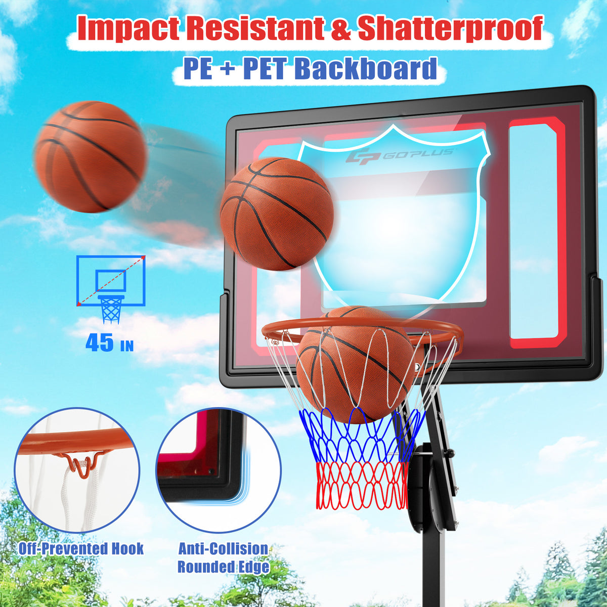 Adjustable Indoor Outdoor Basketball Hoop with Backboard and Net