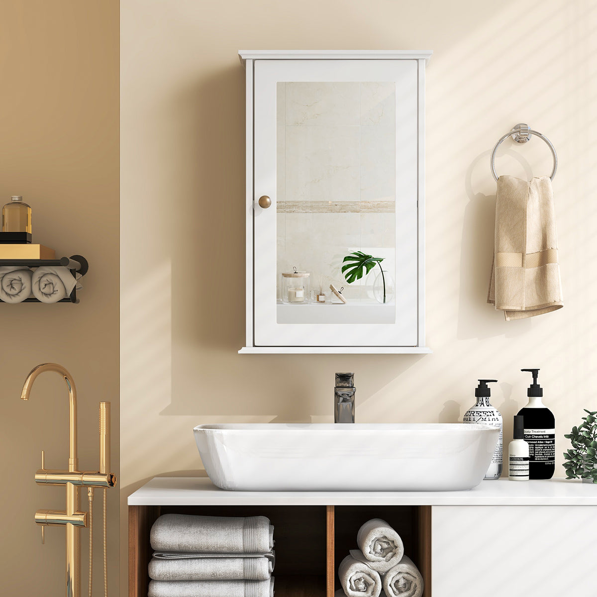 21-In Bathroom Mirror Cabinet with Adjustable Shelf, White