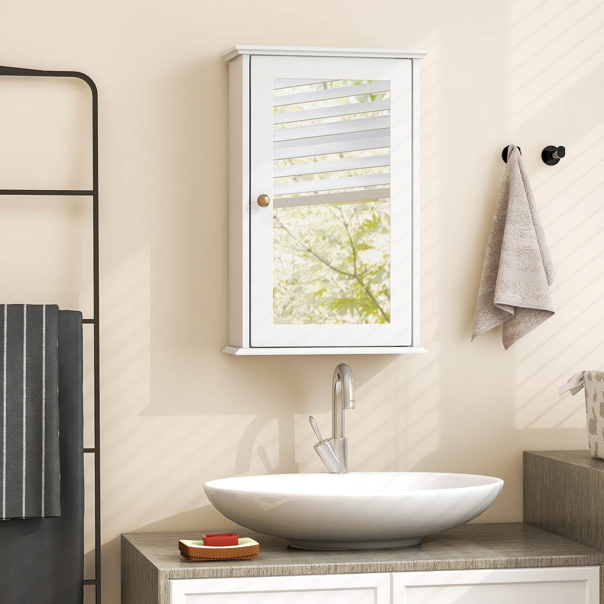 21-In Bathroom Mirror Cabinet with Adjustable Shelf, White