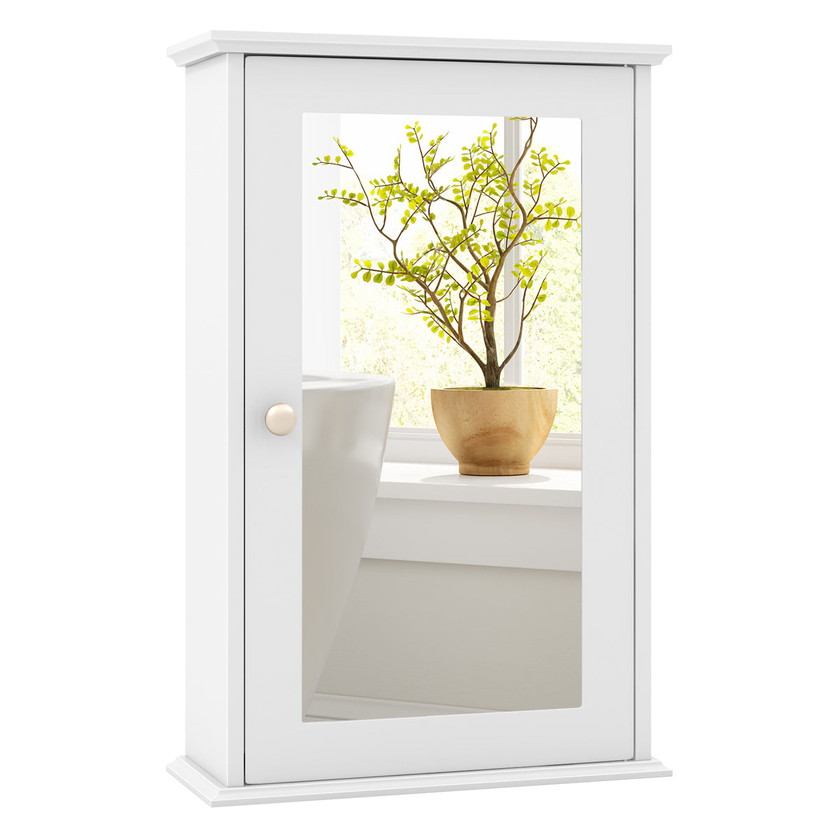 21-In Bathroom Mirror Cabinet with Adjustable Shelf, White