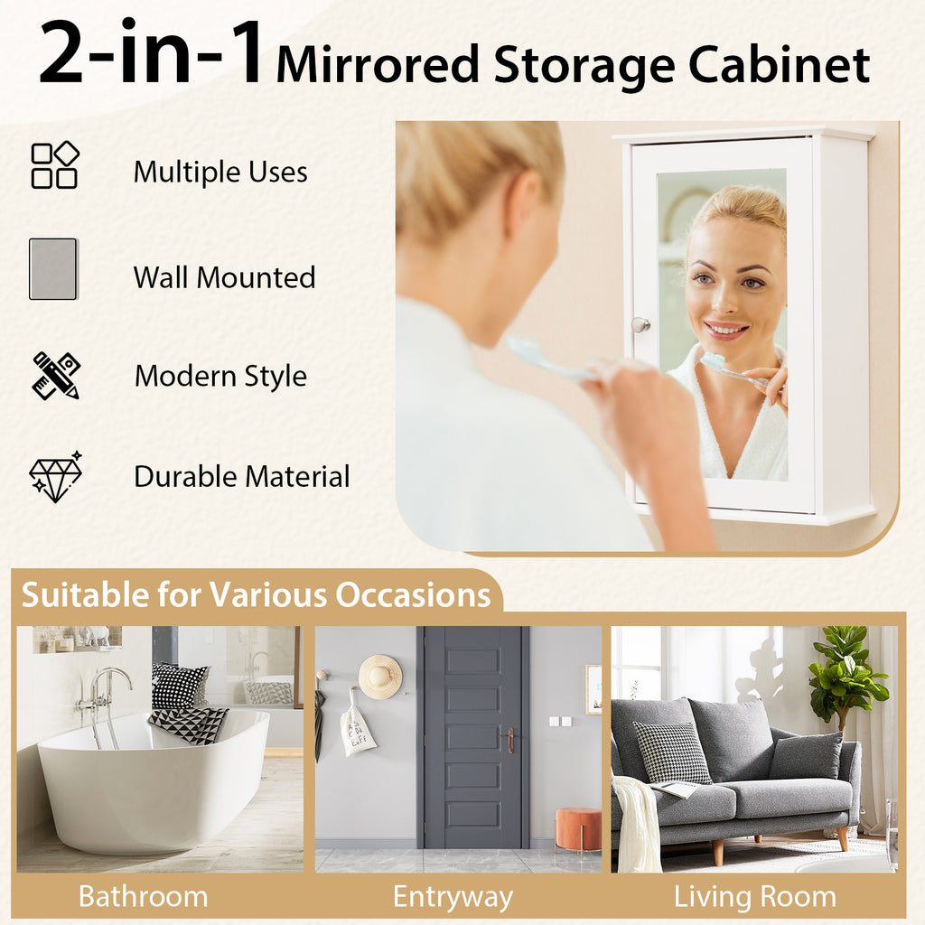 21-In Bathroom Mirror Cabinet with Adjustable Shelf, White