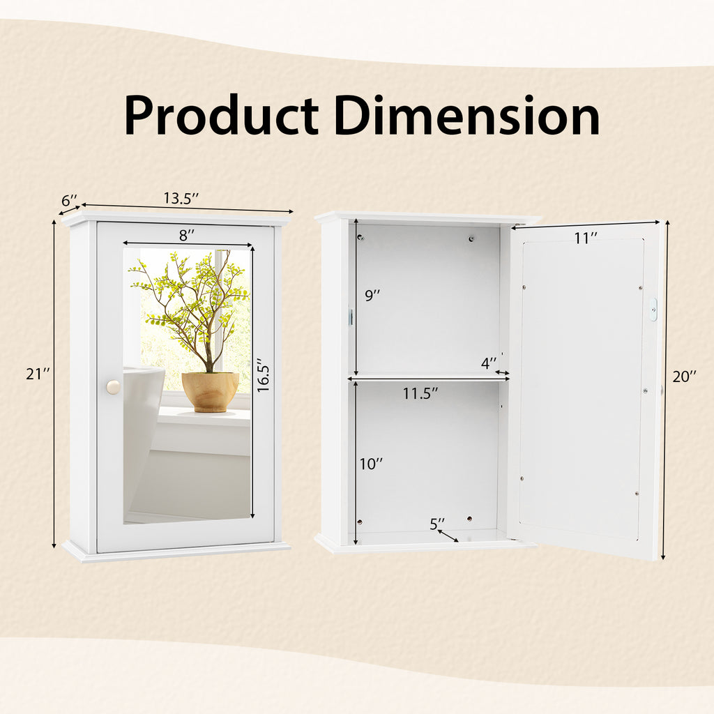 21-In Bathroom Mirror Cabinet with Adjustable Shelf, White