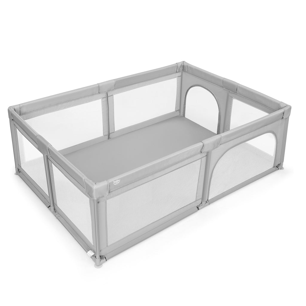 Gray 81 x 58 Inch Baby Playpen with 50 Ocean Balls & Zipper Doors - Safety & Kids Activity