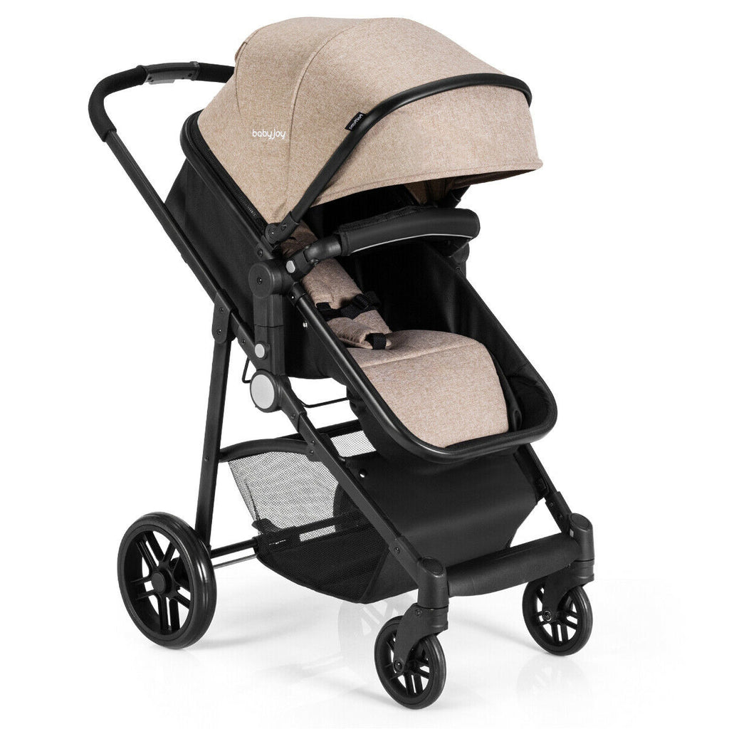 2-in-1 Foldable Infant Baby Stroller with Cup Holder - Light Brown, Newborn to 36 Months