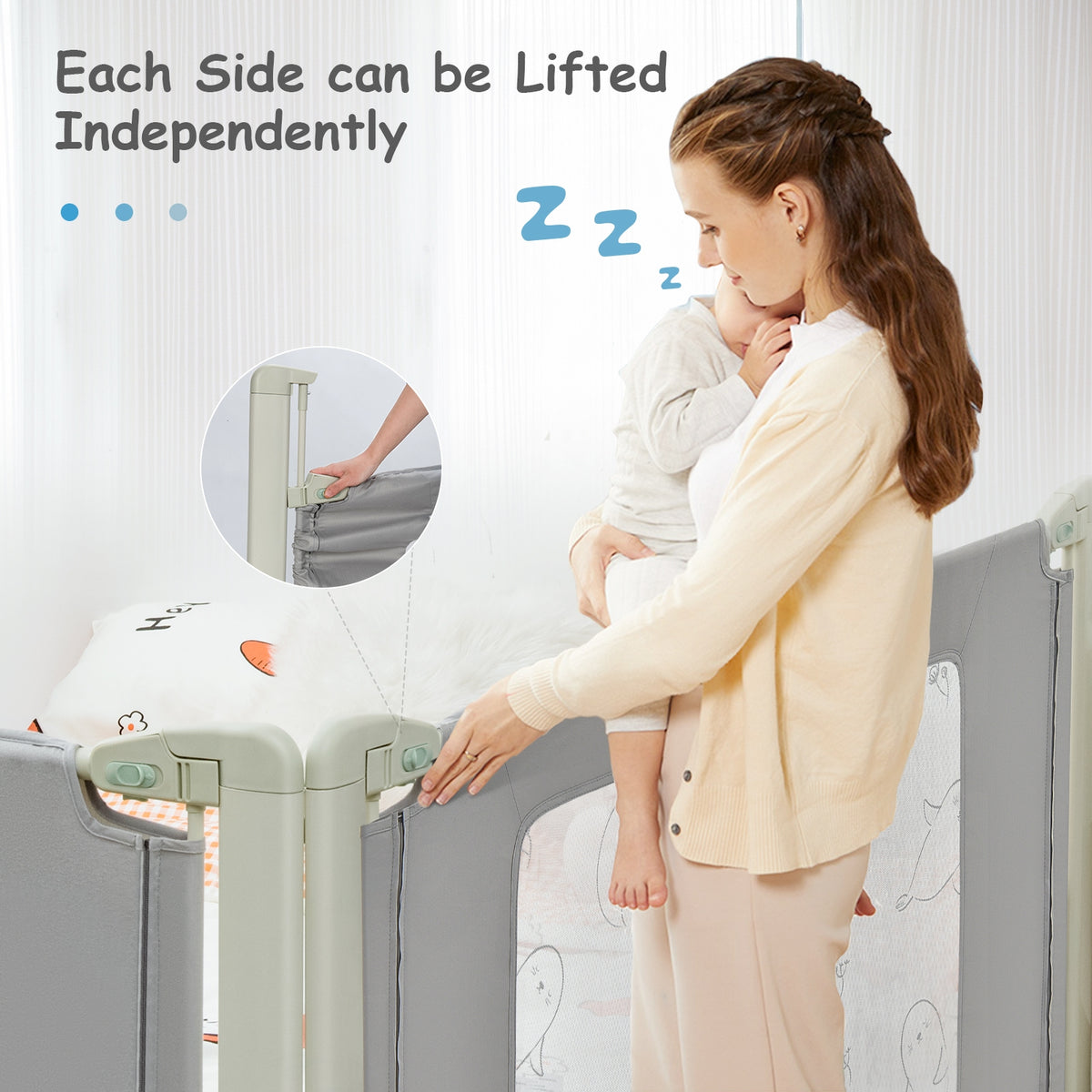 Toddler Bed Rail Guard - Adjustable Height with Safety Lock, S Variation