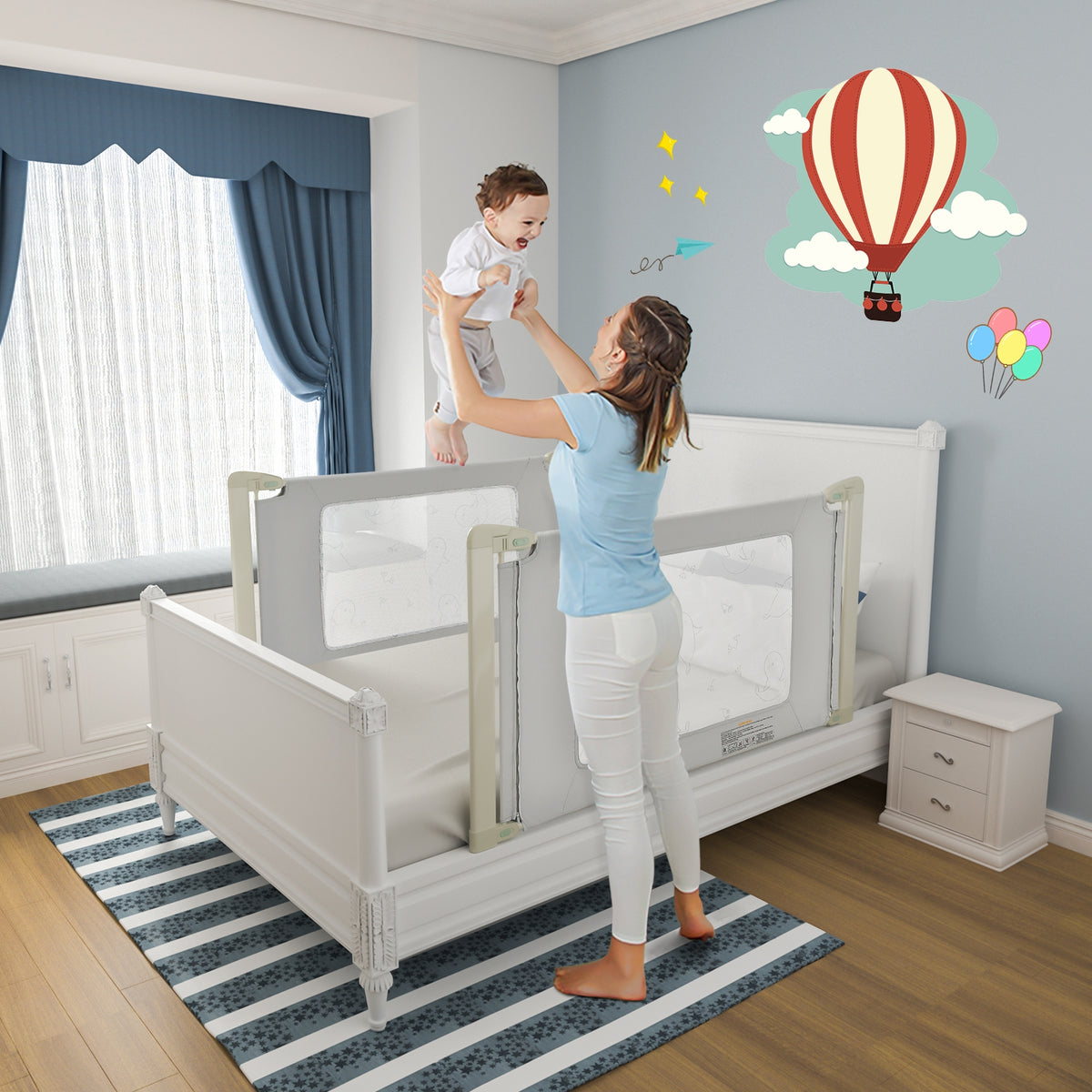 Toddler Bed Rail Guard - Adjustable Height with Safety Lock, S Variation