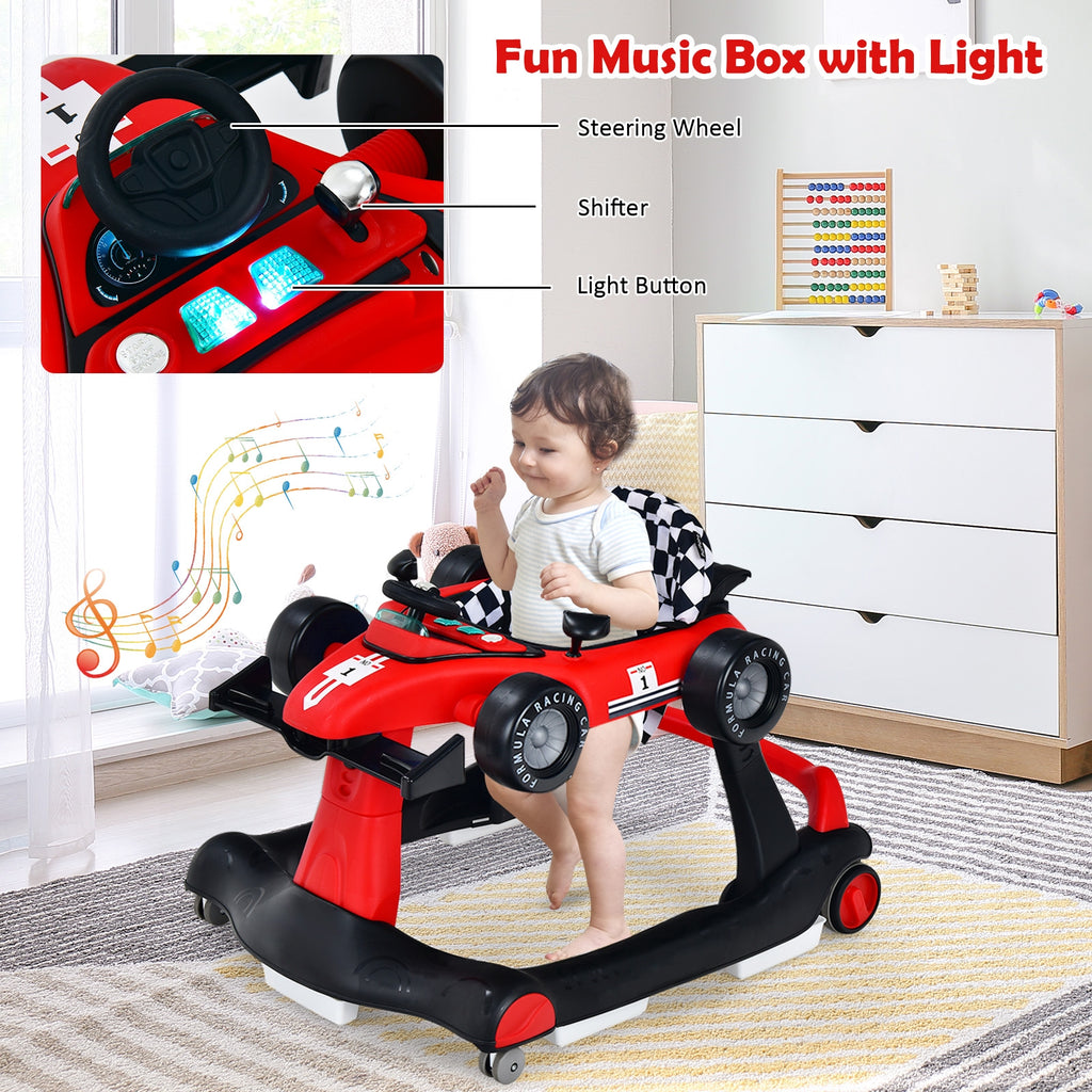4-in-1 Baby Push Walker with Adjustable Height - Red, Foldable Activity Walker for Toddlers