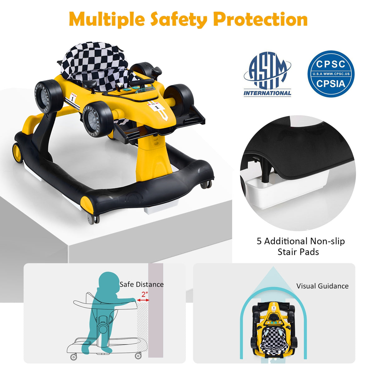 4-in-1 Baby Push Walker with Adjustable Height - Yellow Variation