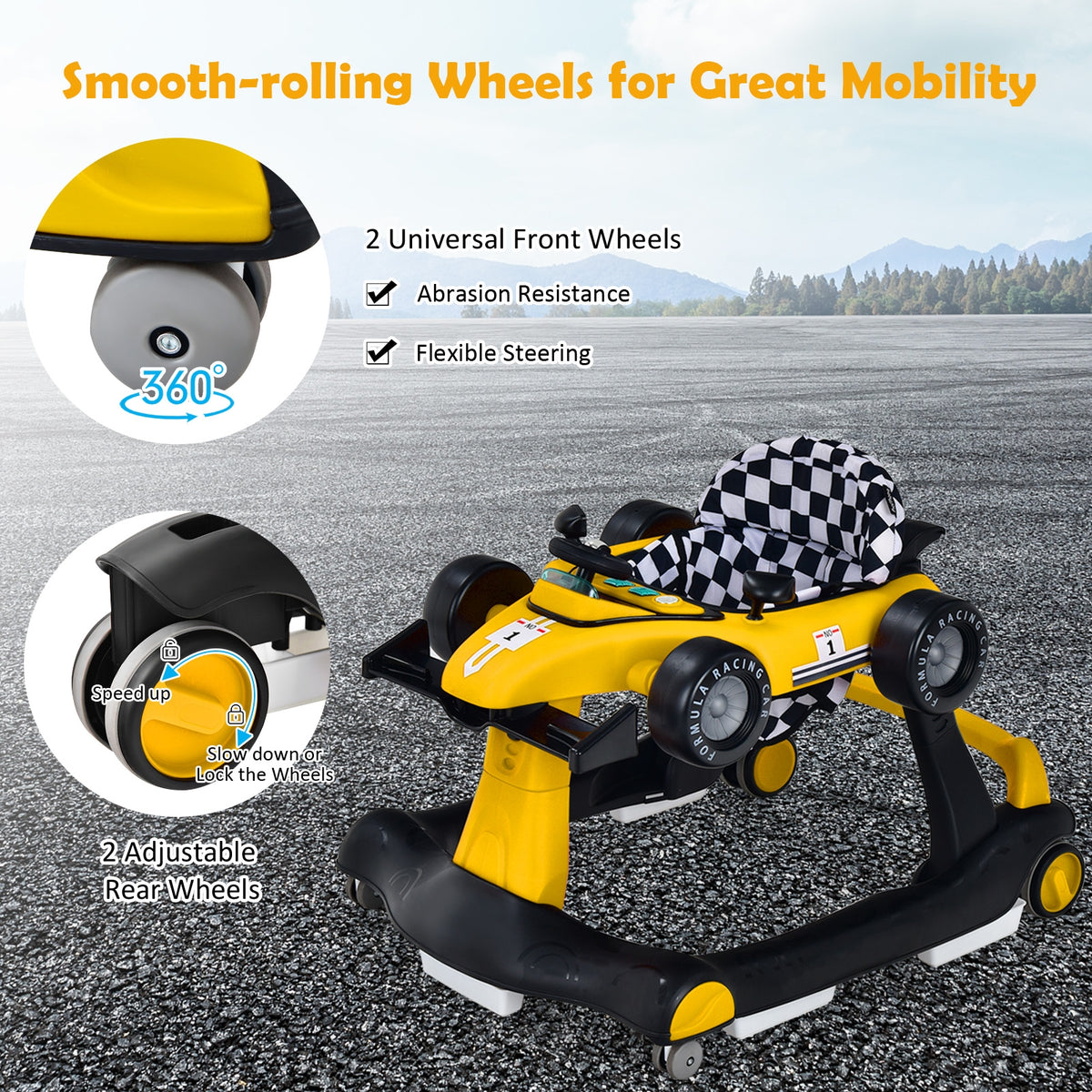 4-in-1 Baby Push Walker with Adjustable Height - Yellow Variation