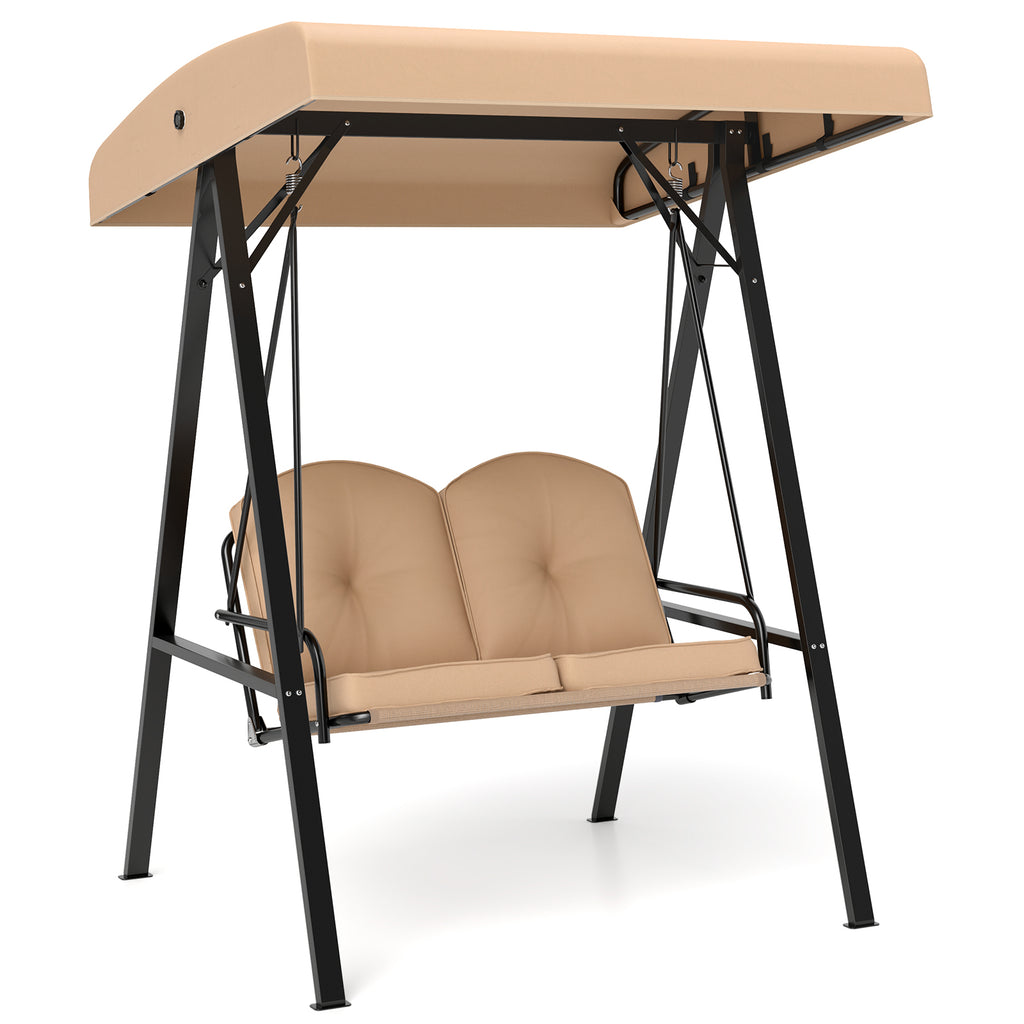 2-Person Porch Swing with Canopy and Stand - 40" x 17", Brown