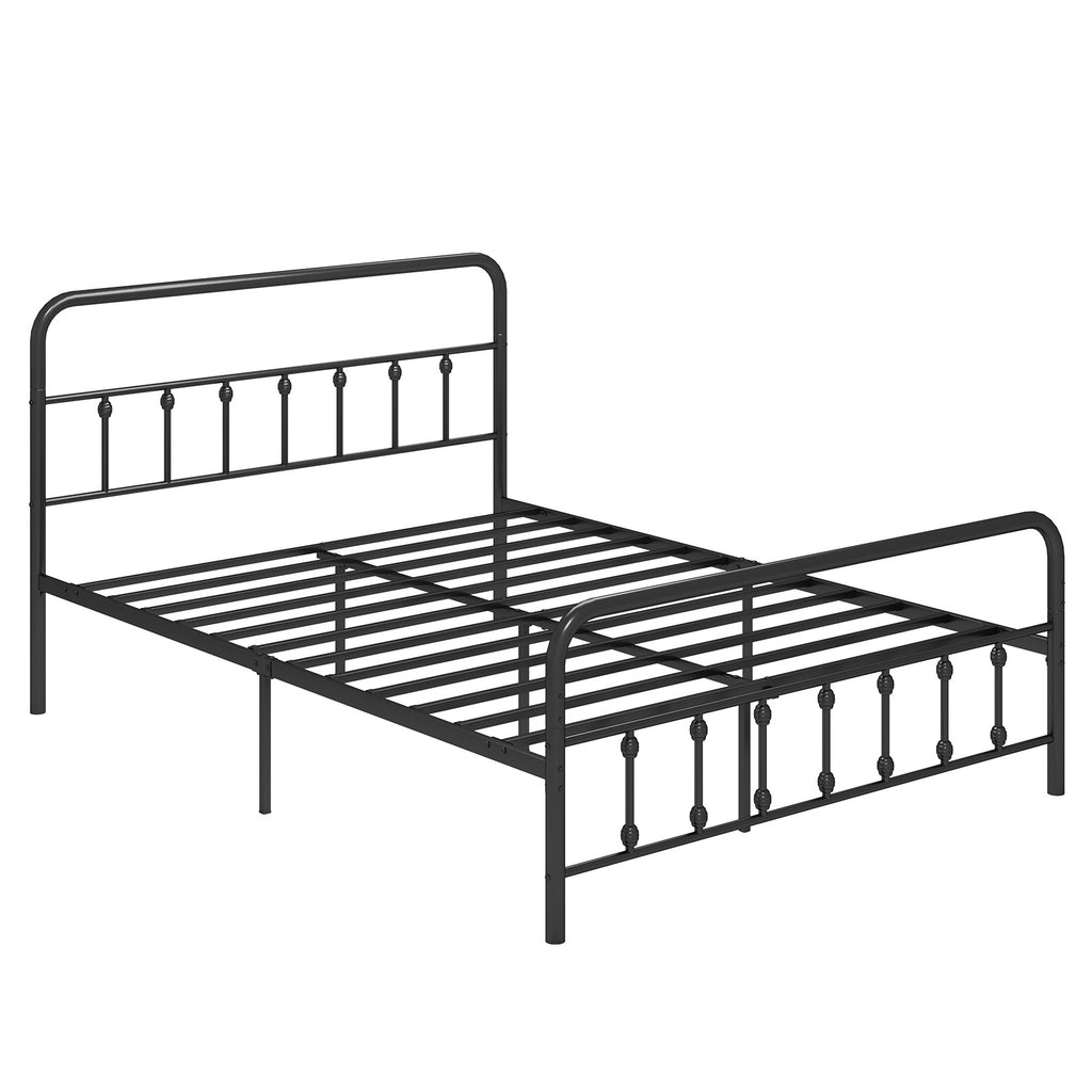 Metal Bed Frame with Headboard, Queen Size - Black
