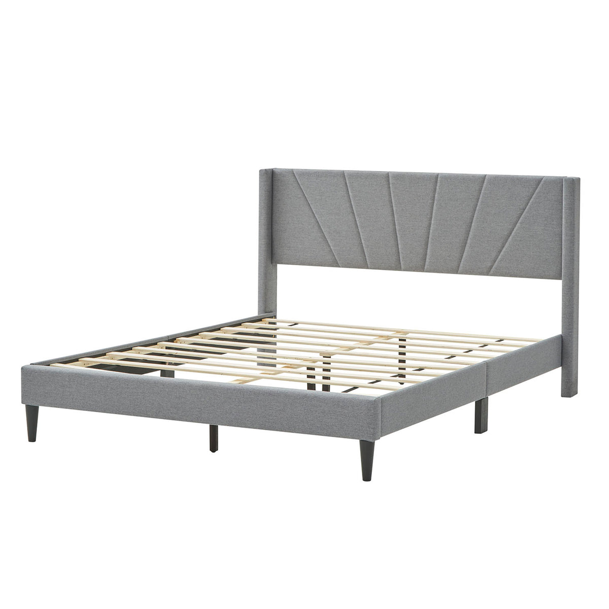 Twin Size Bed Frame with Linen Wingback Headboard