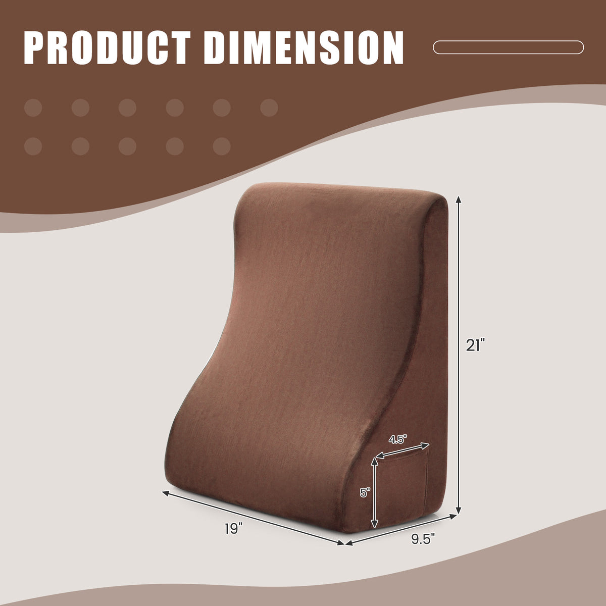 Bed Wedge Pillow with Tablet Stand & Side Pockets, Brown