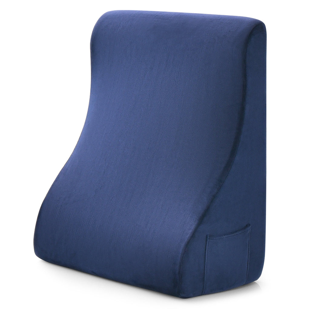 Bed Wedge Pillow with Tablet Stand & Side Pockets, Navy