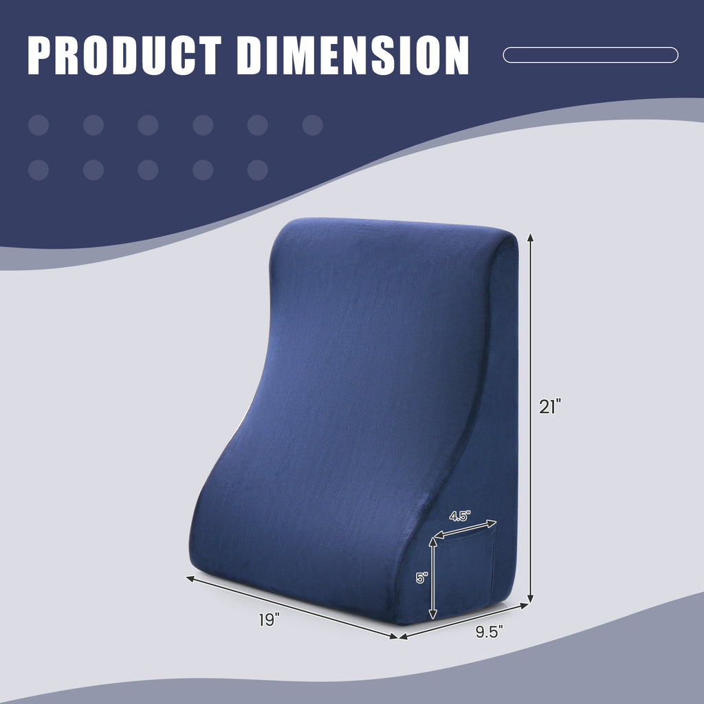 Bed Wedge Pillow with Tablet Stand & Side Pockets, Navy