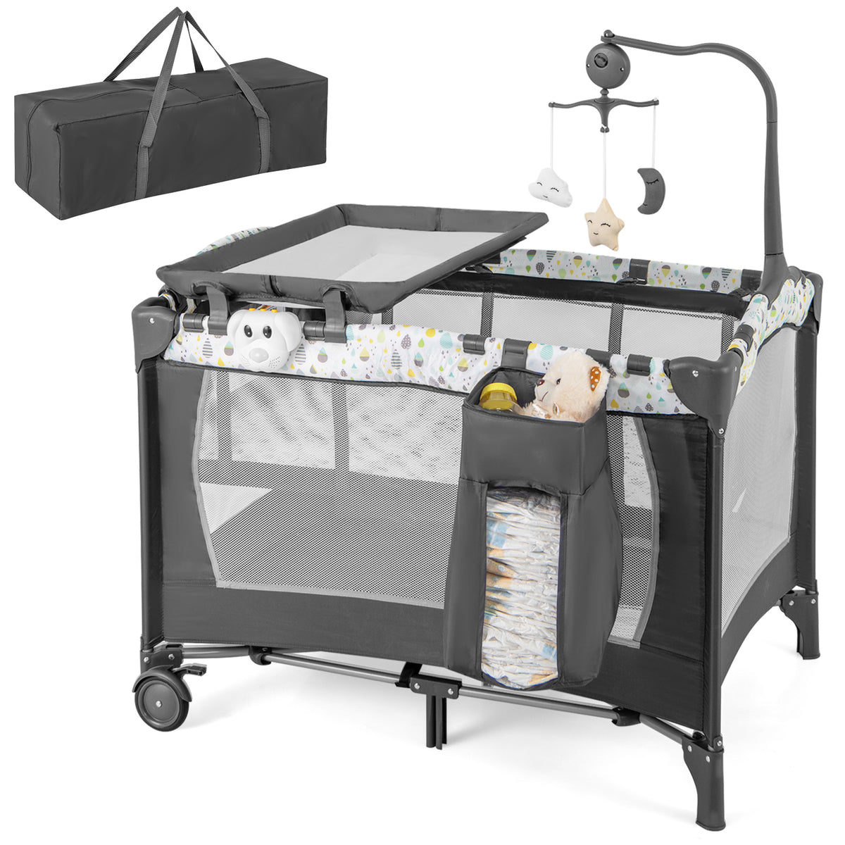 Baby Playpen with Removable Changing Table - Beige 3-in-1 Baby Safety Play Yard