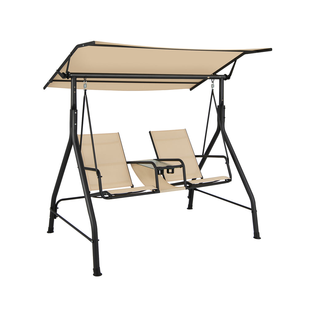 2-Seat Outdoor Cushioned Porch Swing with Adjustable Canopy and