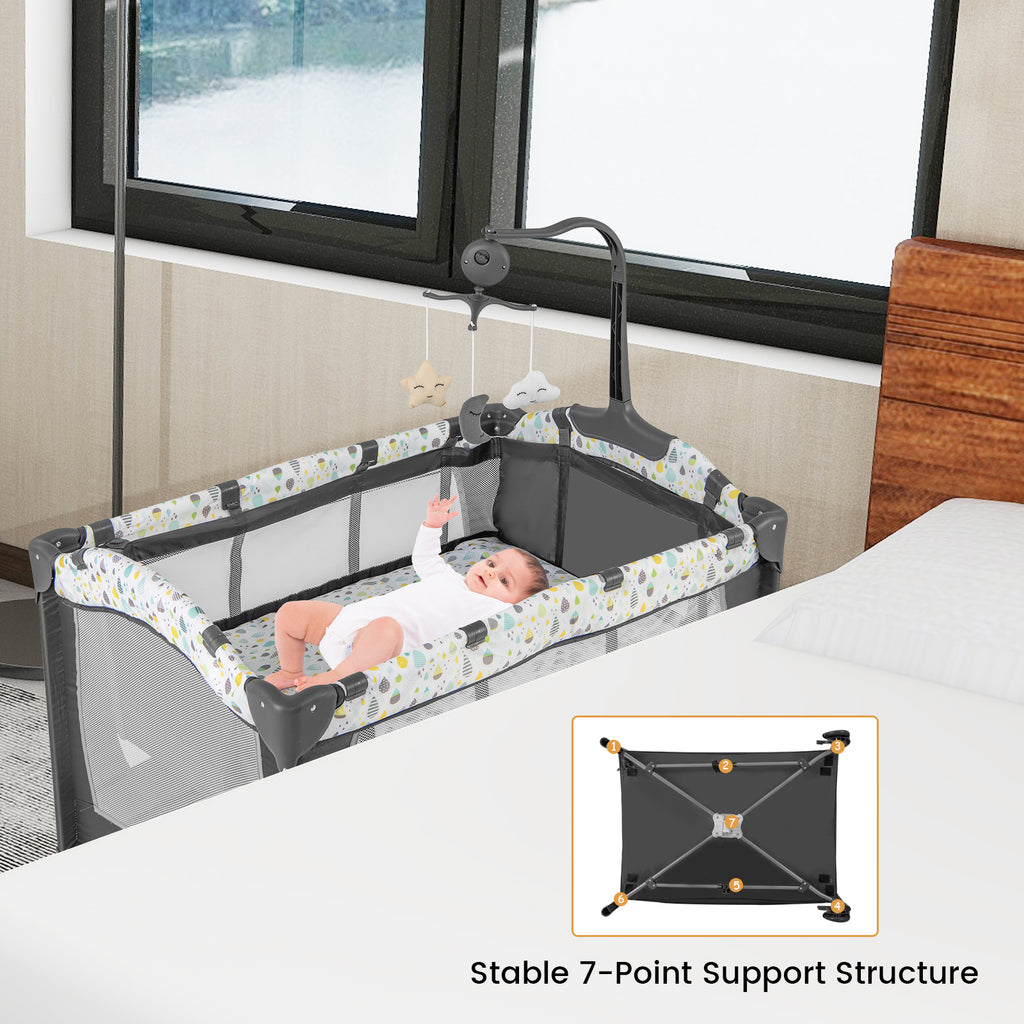 Baby Playpen with Removable Changing Table - Beige 3-in-1 Baby Safety Play Yard
