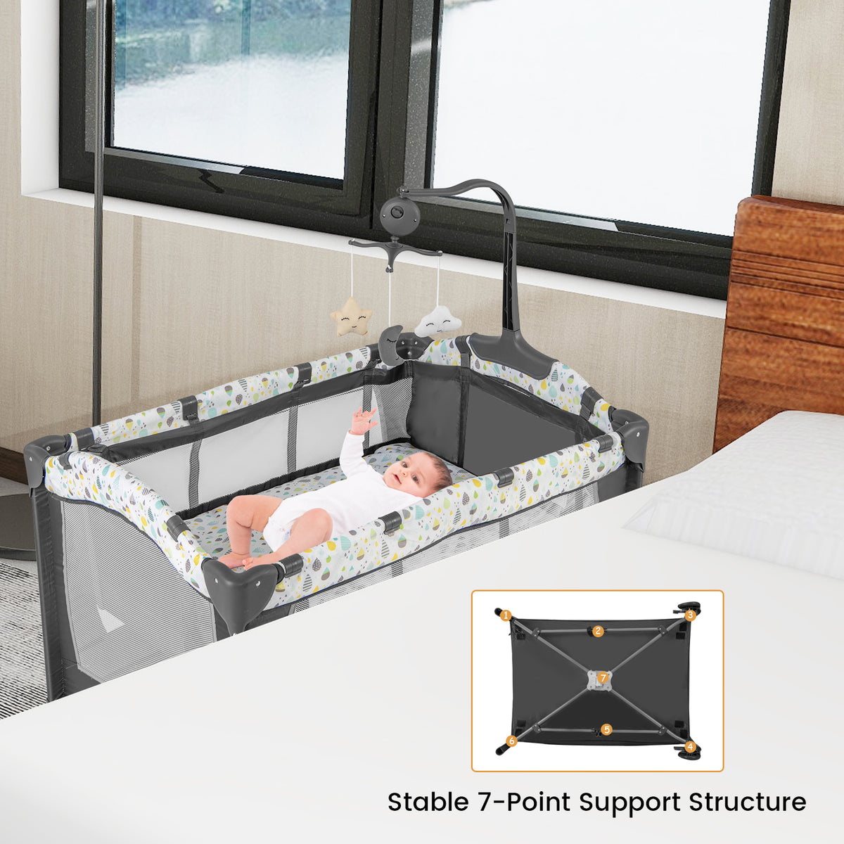 Baby Playpen with Removable Changing Table - Beige 3-in-1 Baby Safety Play Yard