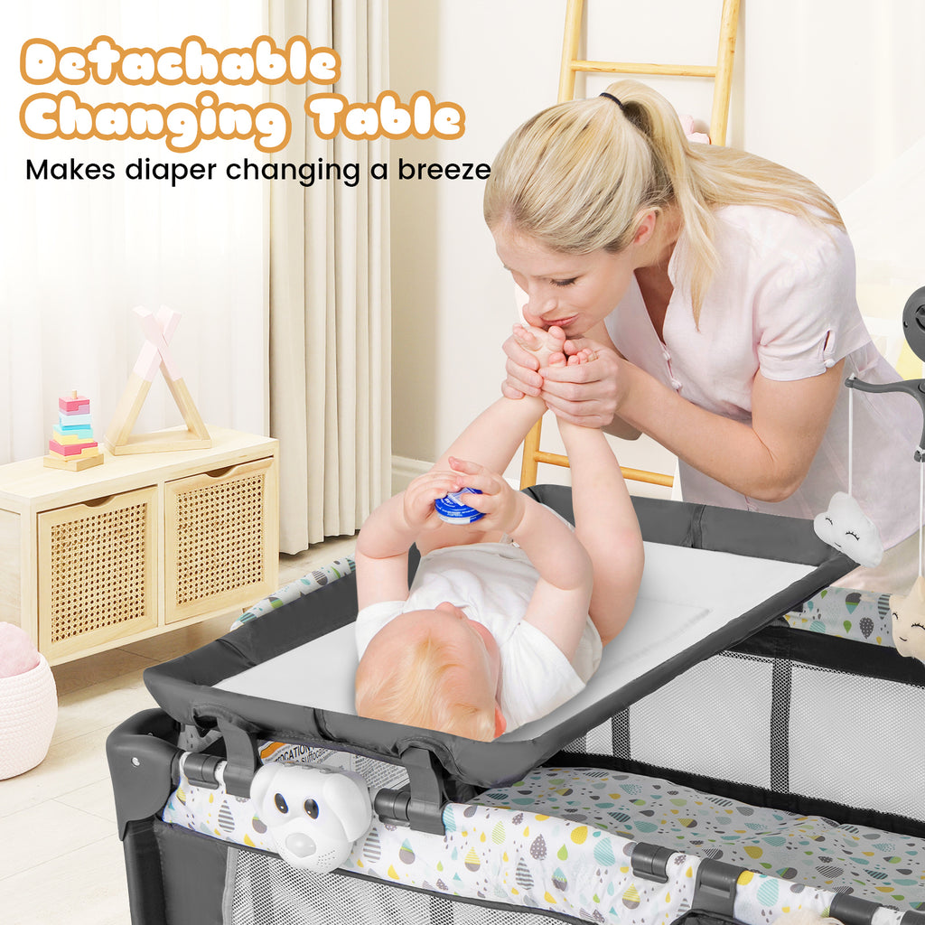 Baby Playpen with Removable Changing Table - Beige 3-in-1 Baby Safety Play Yard