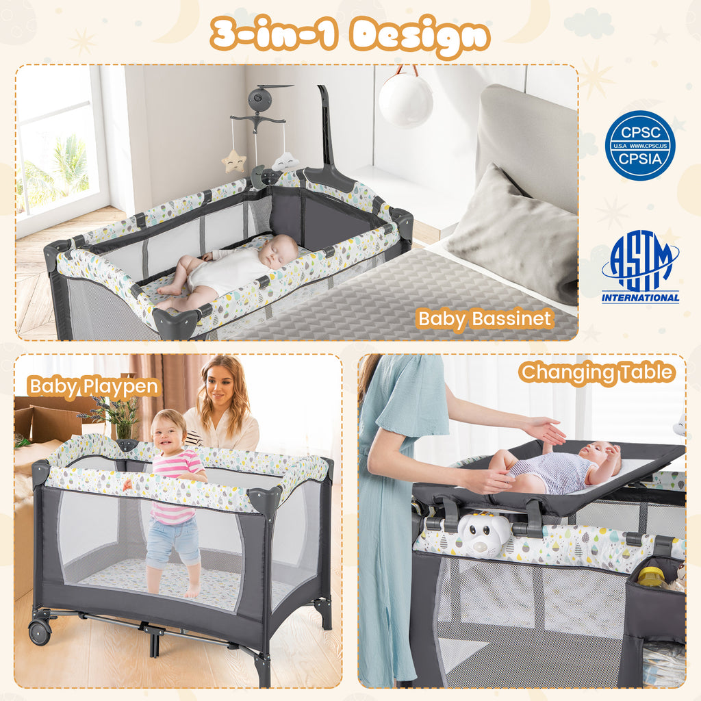 Baby Playpen with Removable Changing Table - Beige 3-in-1 Baby Safety Play Yard