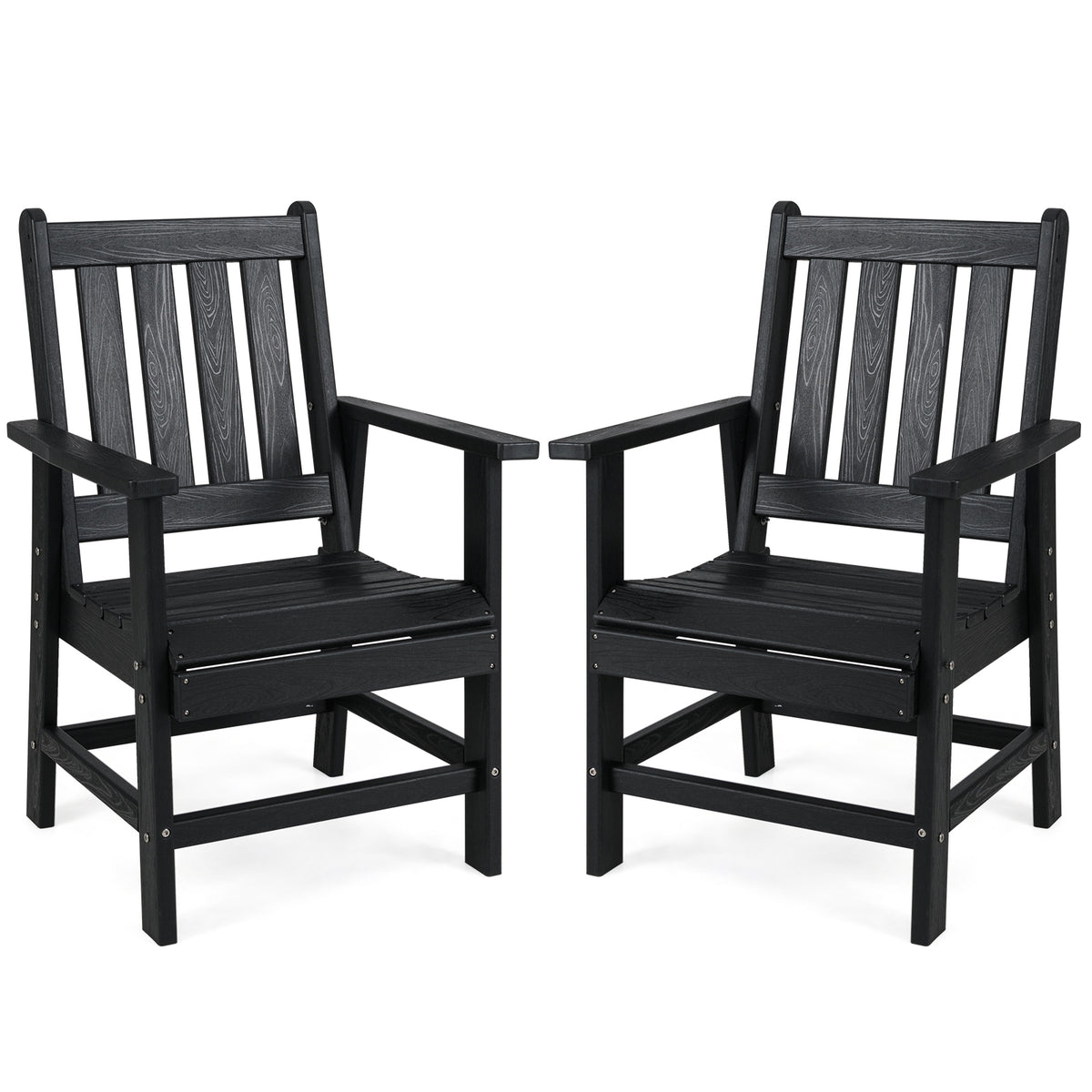 Set of 4 Patio Dining Chairs with Wide Armrests - Black