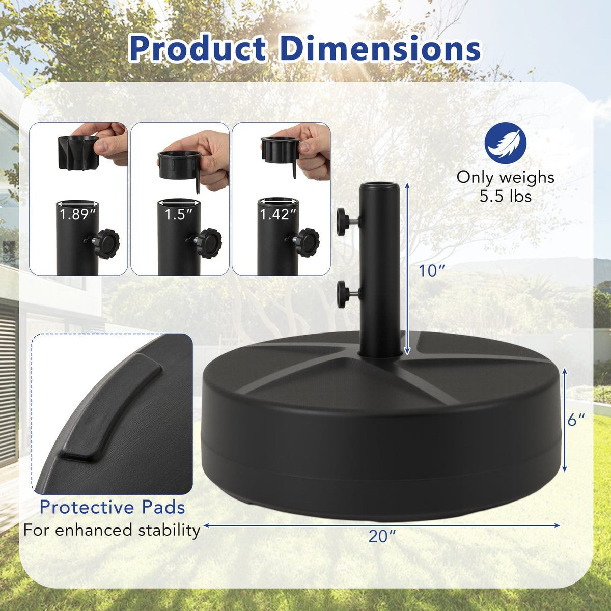 Patio Umbrella Base 88LBS Capacity Water and Sand Fillable Market