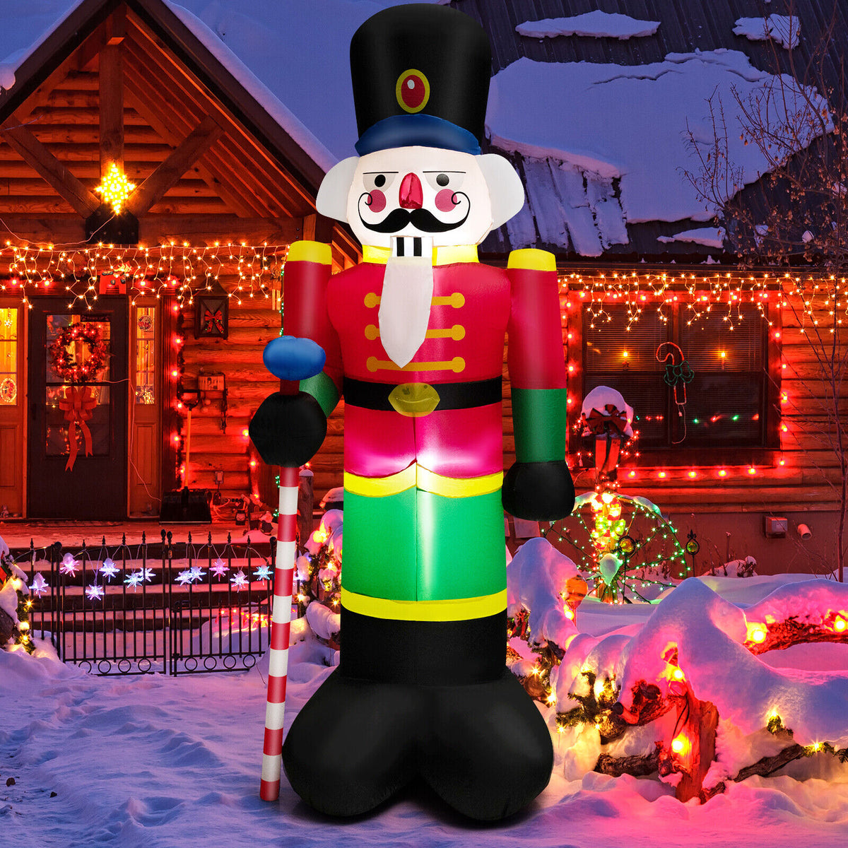 8 Feet Inflatable Nutcracker Soldier with LED Lights for Holiday Yard Decor