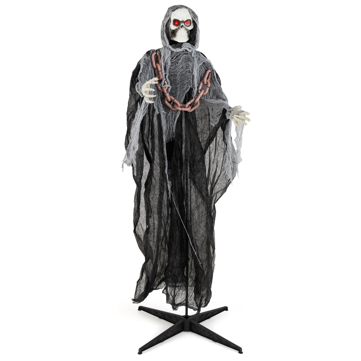 8 Ft Halloween Grim Reaper with Lighted Eyes and Terrifying Sounds - Skeleton Ghost Variation