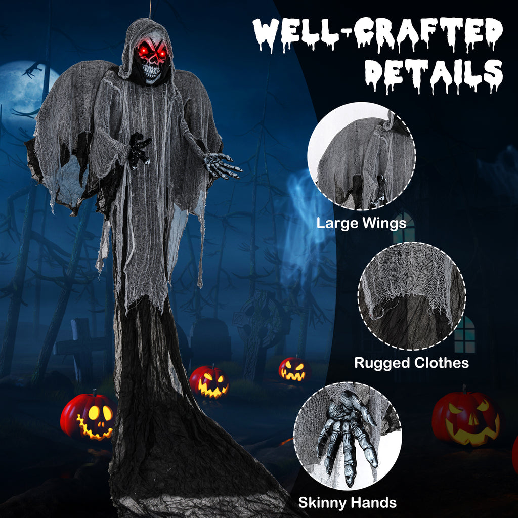12.1 Ft Hanging Skeleton Ghost with Flickering Red Eyes and Scary Sounds - Reaper Variation