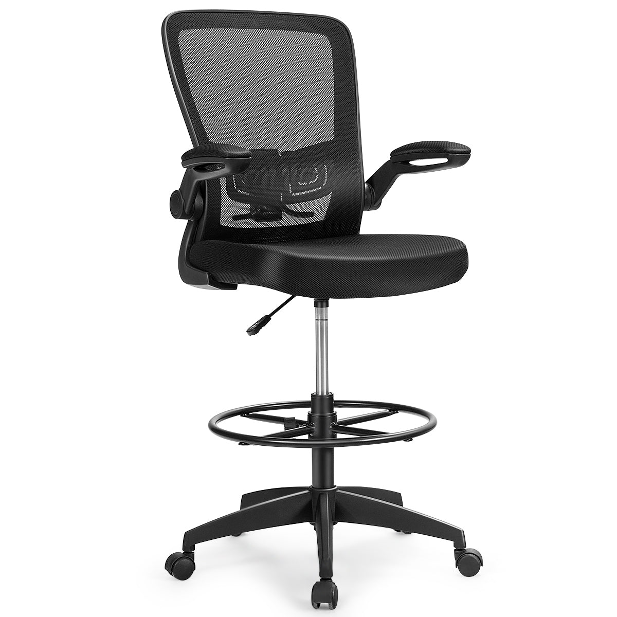 Height Adjustable Drafting Chair with Flip-Up Arms, Black