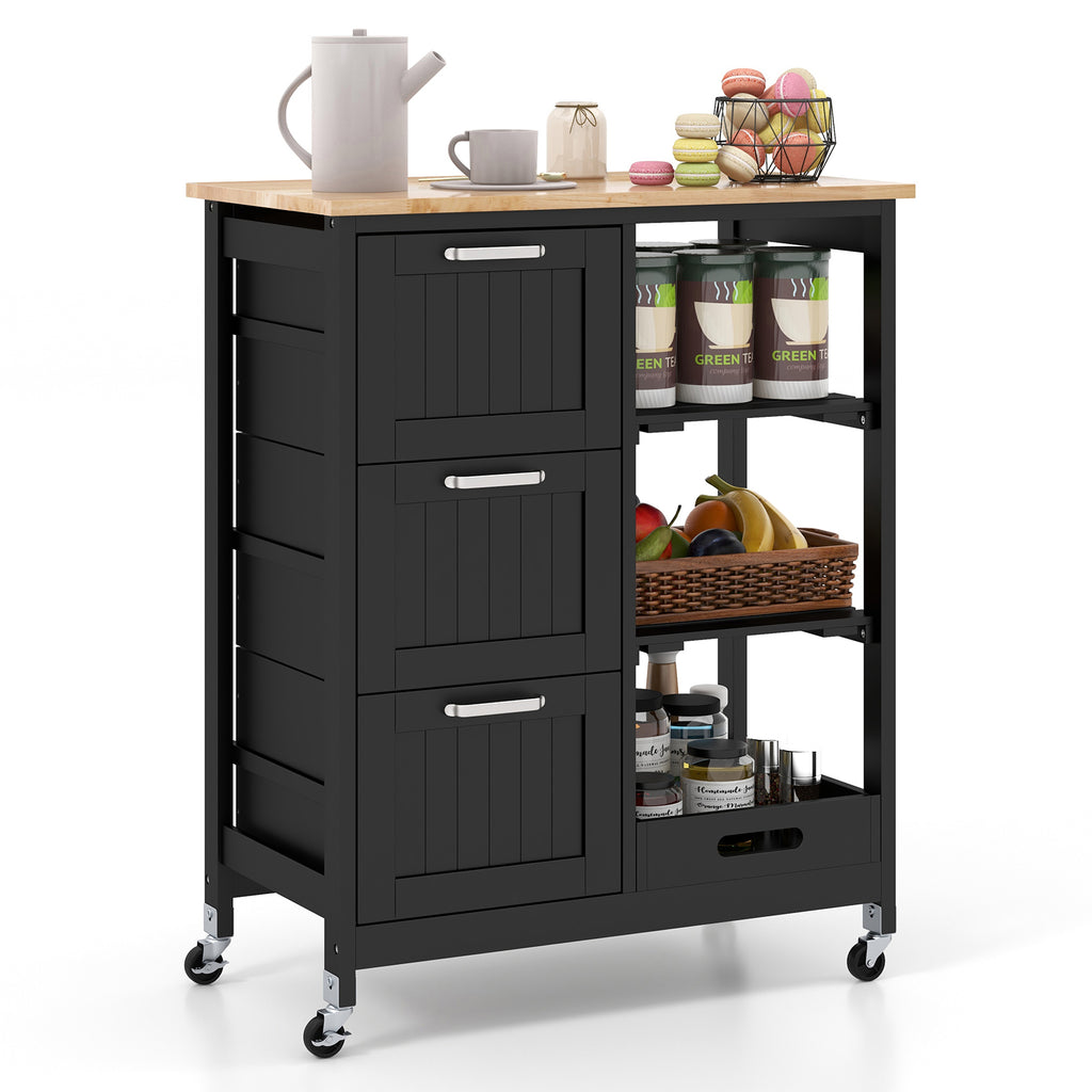 Rolling Kitchen Island Utility Storage Cart, 3 Drawers - Black