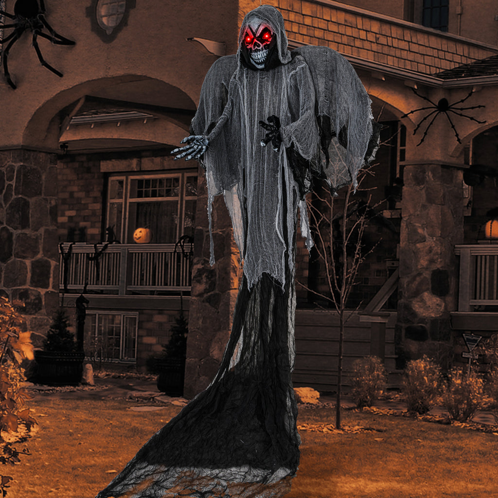 12.1 Ft Hanging Skeleton Ghost with Flickering Red Eyes and Scary Sounds - Reaper Variation