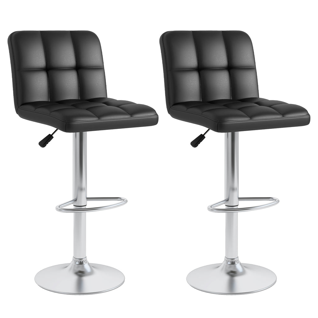 Square Swivel Bar Stools with Back - Grid Pattern, Black (Set of 2)