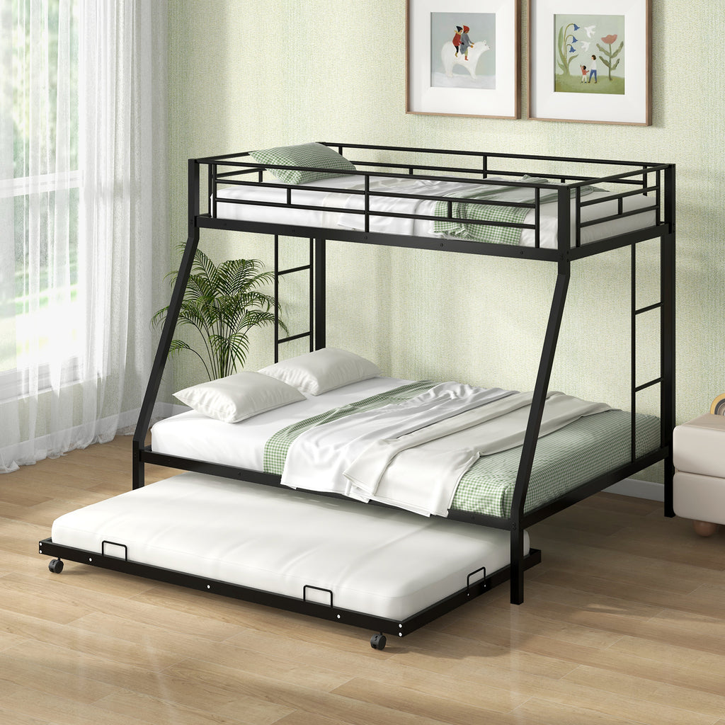 Twin Over Full Metal Bunk Bed with Trundle, Black