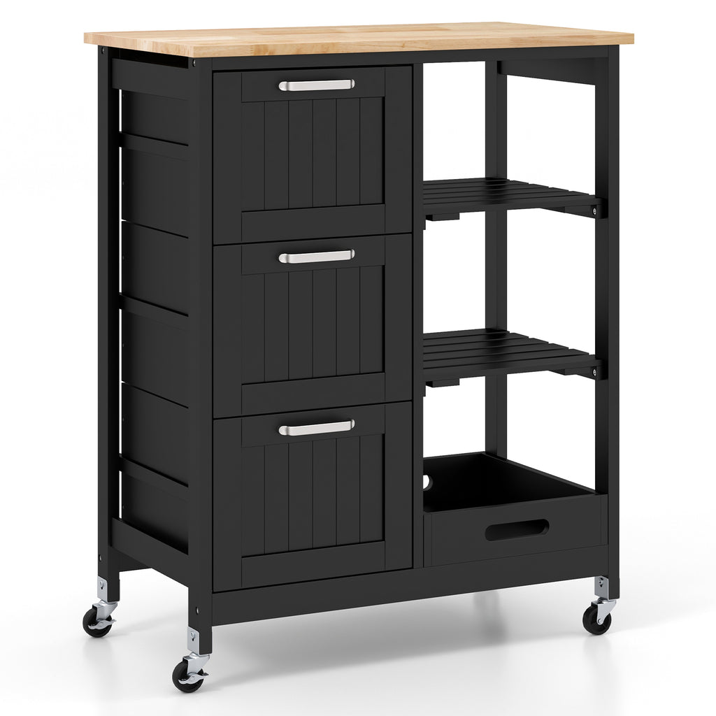 Rolling Kitchen Island Utility Storage Cart, 3 Drawers - Black
