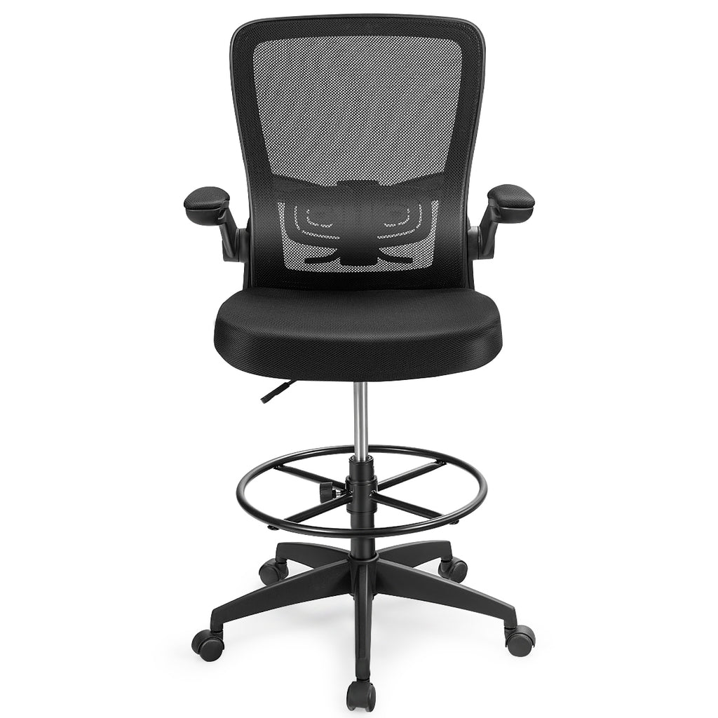 Height Adjustable Drafting Chair with Flip-Up Arms, Black
