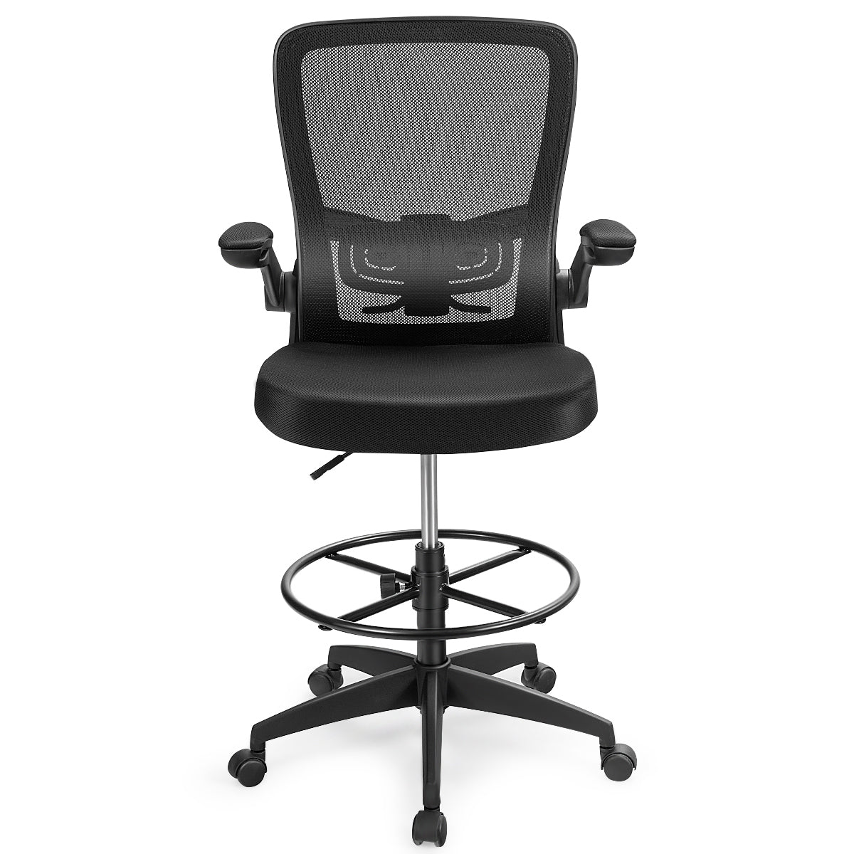 Height Adjustable Drafting Chair with Flip-Up Arms, Black