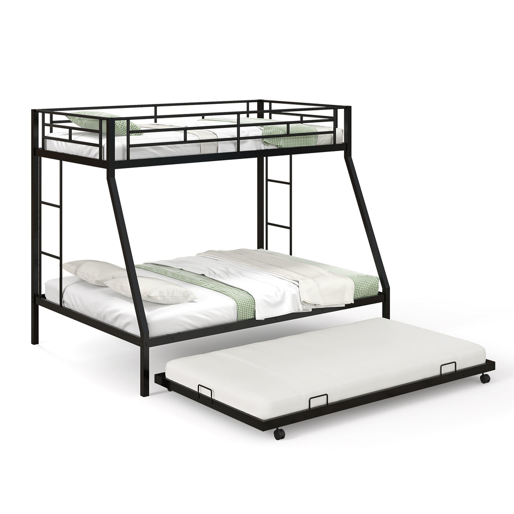 Twin Over Full Metal Bunk Bed with Trundle, Black