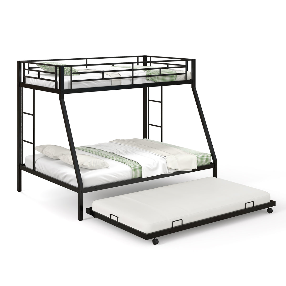 Twin Over Full Metal Bunk Bed with Trundle, Black