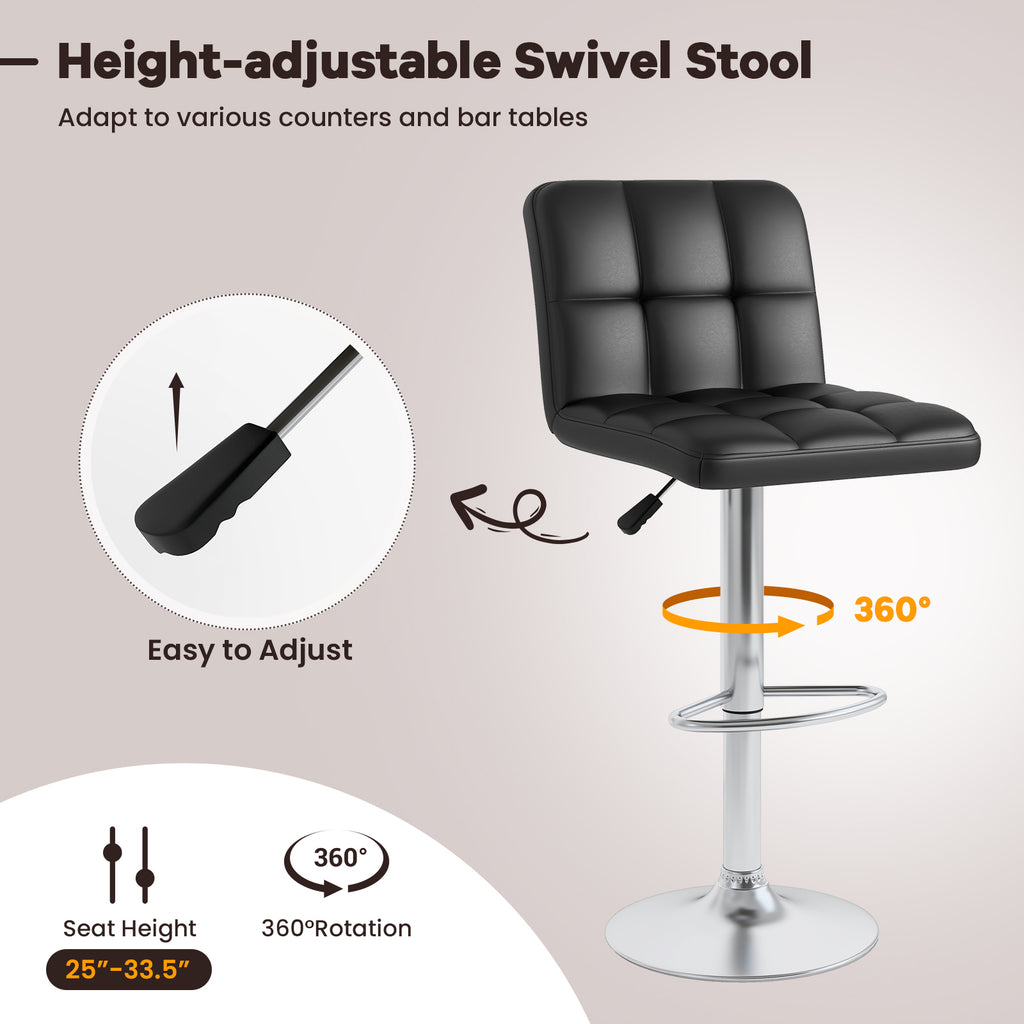 Square Swivel Bar Stools with Back - Grid Pattern, Black (Set of 2)
