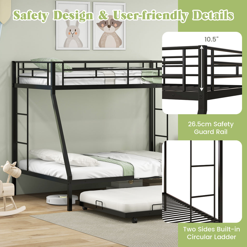 Twin Over Full Metal Bunk Bed with Trundle, Black
