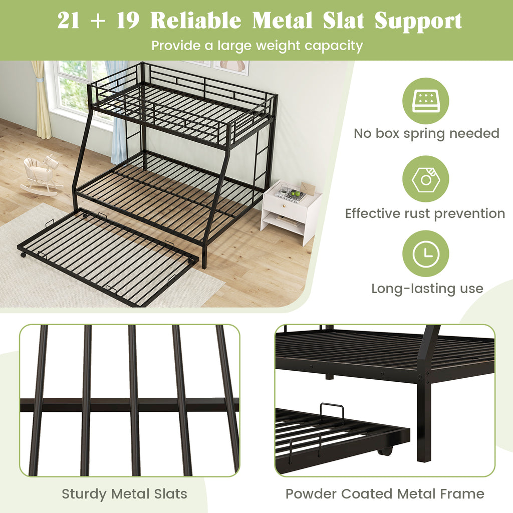 Twin Over Full Metal Bunk Bed with Trundle, Black