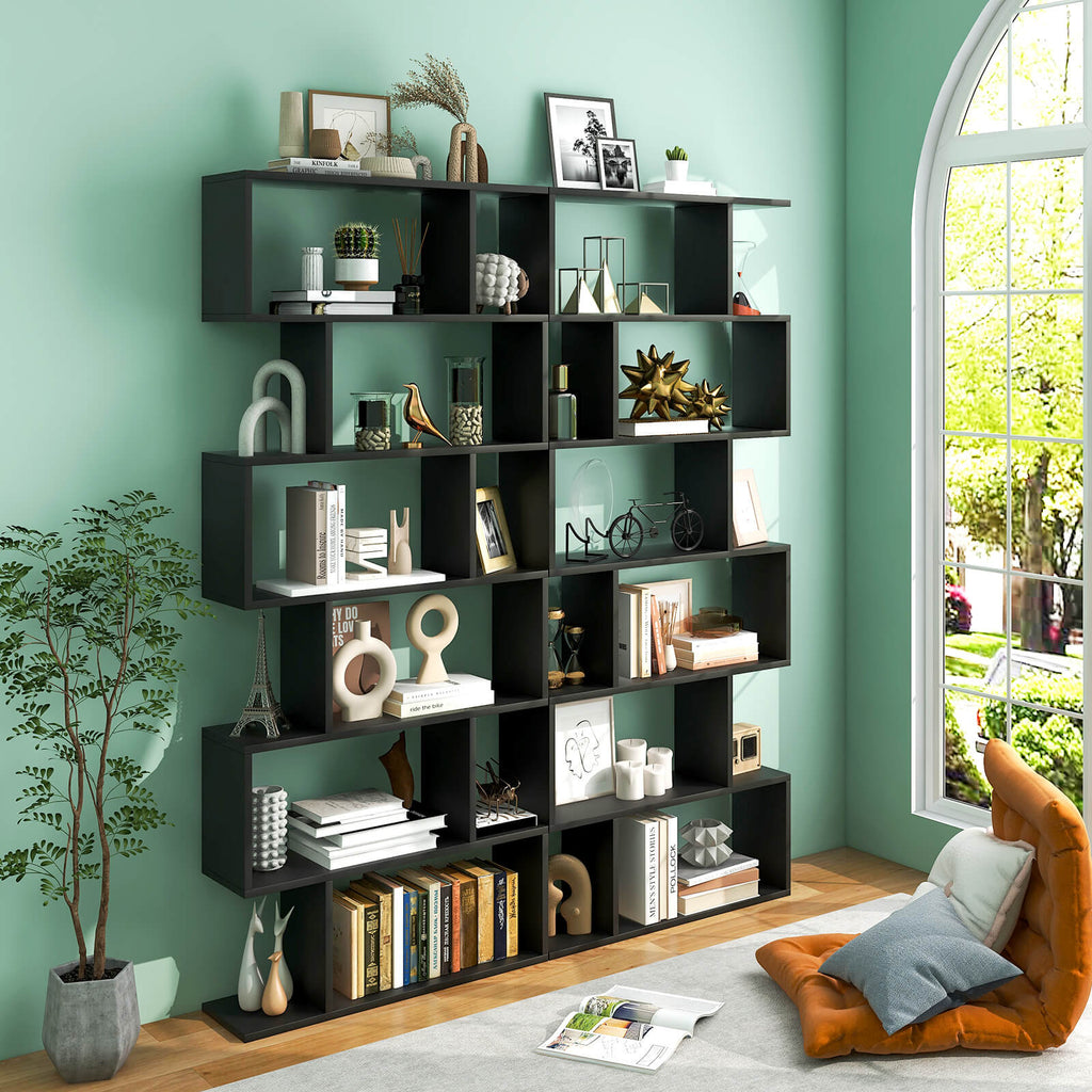 6-Tier S-Shaped Bookshelf - Black