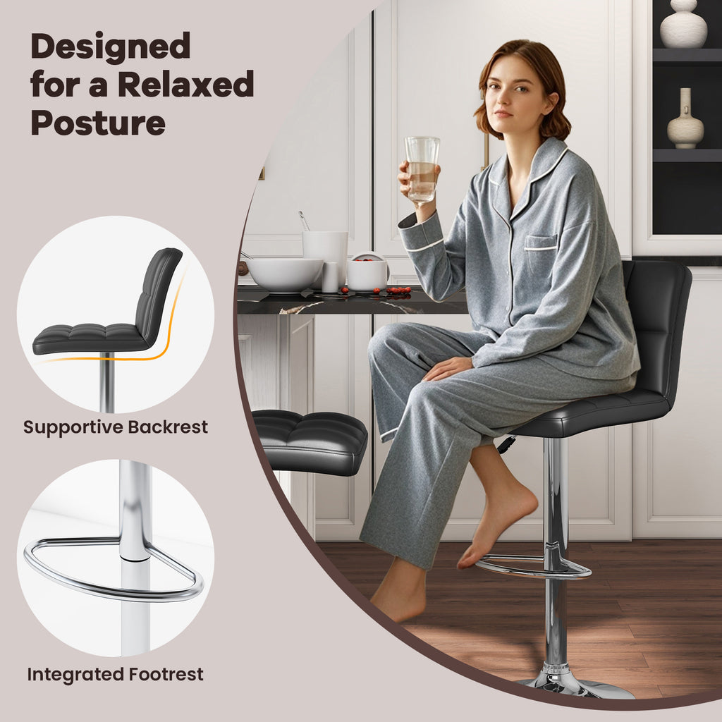 Square Swivel Bar Stools with Back - Grid Pattern, Black (Set of 2)