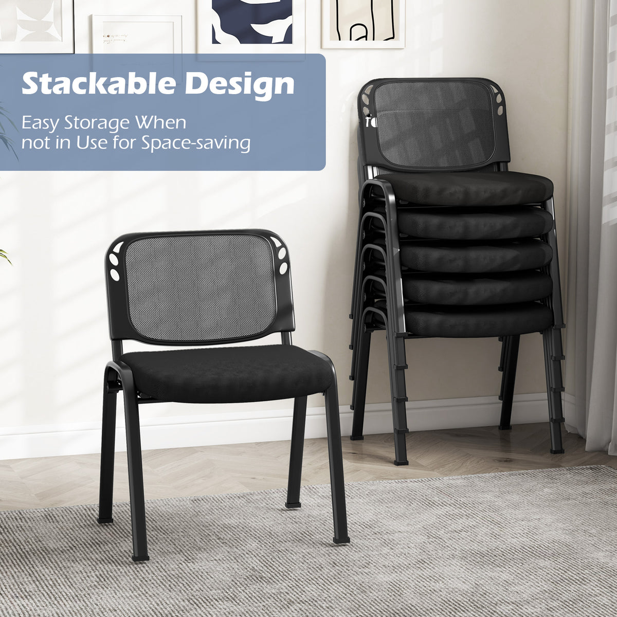 Set of 5 Stackable Conference Chairs - Mesh Back