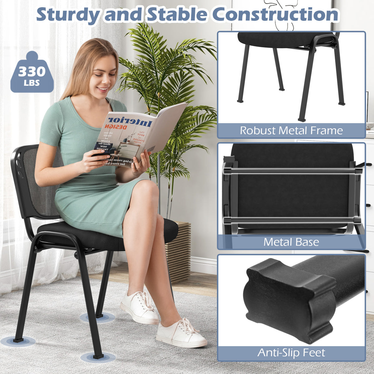 Set of 5 Stackable Conference Chairs - Mesh Back