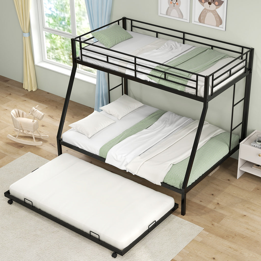 Twin Over Full Metal Bunk Bed with Trundle, Black