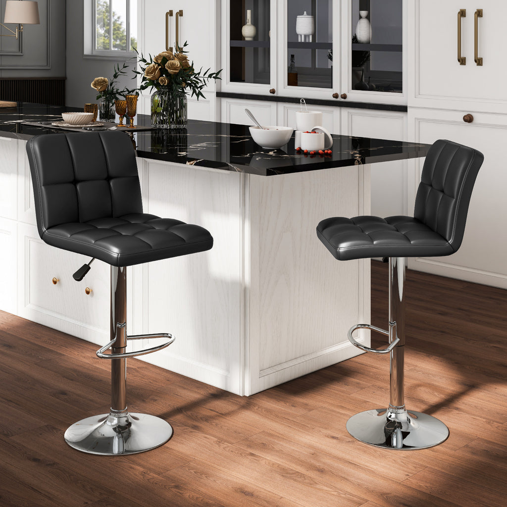 Square Swivel Bar Stools with Back - Grid Pattern, Black (Set of 2)